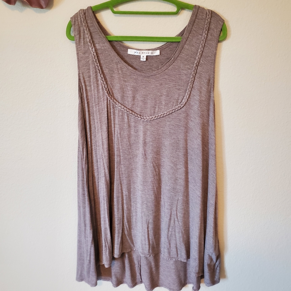 Taupe long tank with braided detail